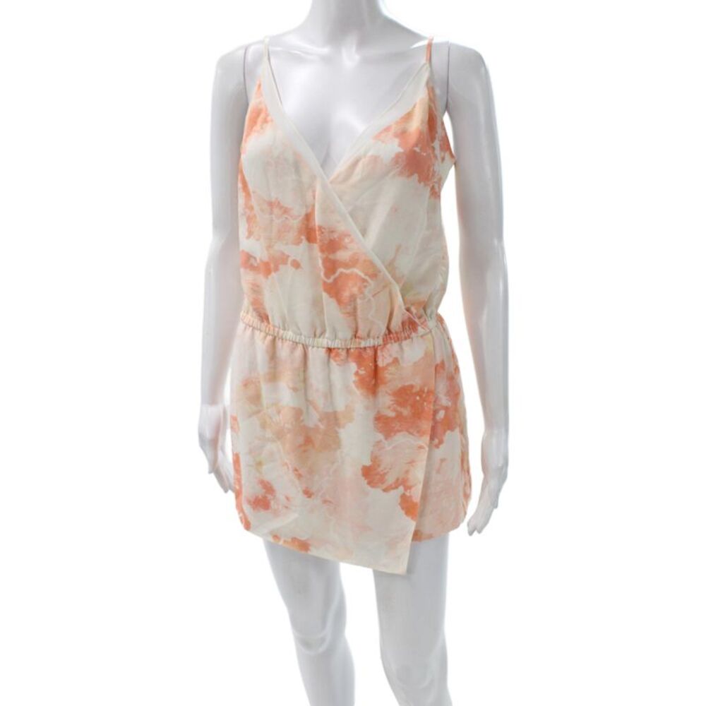 Club Monaco Women Romper Ivory Silk V Neck Sleeveless Floral Size 2